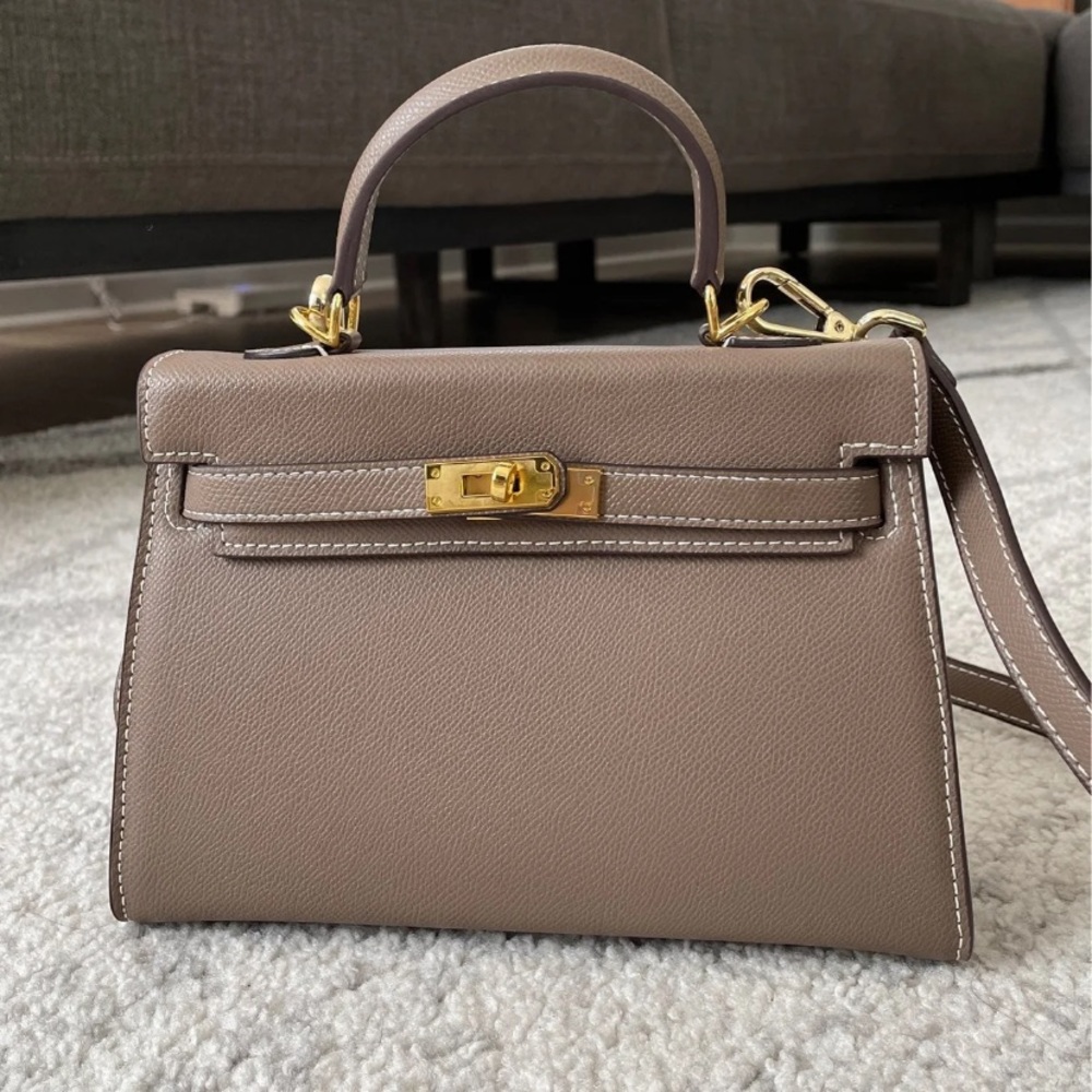 Mini look a like Kelly, genuine leather, Epsom leather, Etoupe colour